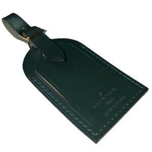 Louis Vuitton Luggage Name Tag Green Leather Gold tone Large France